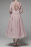 Elegant Solid Embroidered Mesh V Neck Evening Dresses