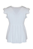 Sweet Elegant Solid Patchwork Flounce V Neck Tops