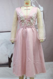 Elegant Solid Embroidered Mesh V Neck Evening Dresses