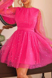 Celebrities Elegant Print The stars Mesh O Neck Princess Dresses