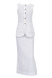 Elegant Solid Buckle O Neck Sleeveless Two Pieces