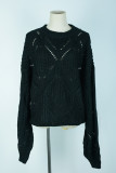 Street Solid Hollowed Out Patchwork O Neck Tops