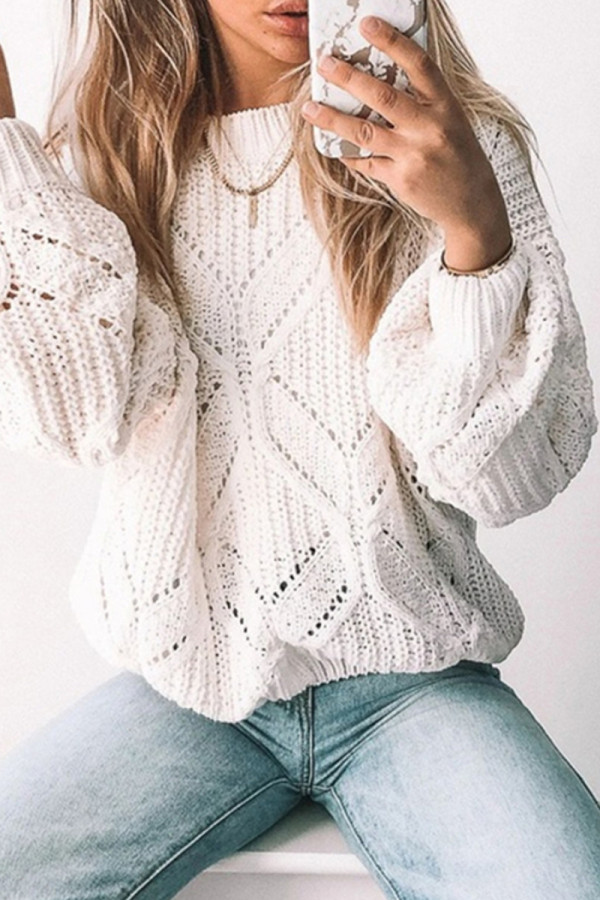 Street Solid Hollowed Out Patchwork O Neck Tops