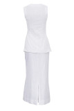 Elegant Solid Buckle O Neck Sleeveless Two Pieces