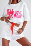 Casual Letter Print Draw String Contrast O Neck Half Sleeve Two Pieces