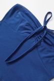 Sexy Solid Draw String Fold Strapless Sleeveless Two Pieces