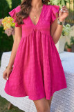 Sweet Solid Flounce V Neck A Line Dresses