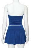 Sexy Solid Draw String Fold Strapless Sleeveless Two Pieces
