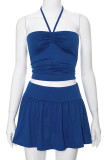 Sexy Solid Draw String Fold Strapless Sleeveless Two Pieces