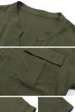 Casual Solid Pocket V Neck Tops