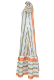 Casual Striped Contrast U Neck Sling Dresses