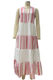 Casual Striped Patchwork V Neck Dresses
