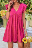 Sweet Solid Flounce V Neck A Line Dresses