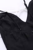 Sexy Solid Slit With Bow Contrast V Neck Wrapped Skirt Dresses