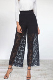 Elegant Solid Lace Hollowed Out Loose High Waist Wide Leg Solid Color Bottoms