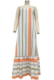 Casual Striped Contrast U Neck Sling Dresses