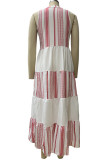 Casual Striped Patchwork V Neck Dresses