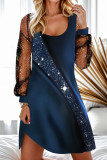 Casual Solid Sequined Mesh U Neck A Line Dresses