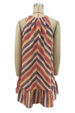 Casual Striped Flounce Contrast Halter Sleeveless Dresses