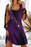 Casual Solid Sequined Mesh U Neck A Line Dresses