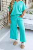 Casual Simplicity Solid Patchwork Pocket V Neck Short Sleeve Two Pieces
