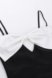 Sexy Solid Slit With Bow Contrast V Neck Wrapped Skirt Dresses