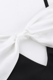 Sexy Solid Slit With Bow Contrast V Neck Wrapped Skirt Dresses