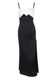 Sexy Solid Slit With Bow Contrast V Neck Wrapped Skirt Dresses