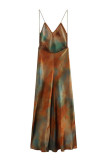 Sexy Vintage Gradual Change Backless Contrast V Neck One Step Skirt Dresses