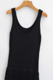 Sexy Solid Tassel Backless U Neck Sling Dresses