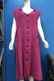 Casual Solid Pocket Buckle Turndown Collar A Line Dresses