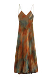 Sexy Vintage Gradual Change Backless Contrast V Neck One Step Skirt Dresses