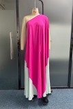Casual Vintage Color Block Slit Contrast Oblique Collar Irregular Dresses