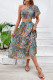 Casual Vintage Geometric Print Patchwork Oblique Collar Short Sleeve Two Pieces