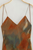 Sexy Vintage Gradual Change Backless Contrast V Neck One Step Skirt Dresses