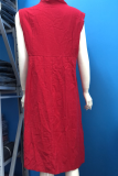 Casual Solid Pocket Buckle Turndown Collar A Line Dresses