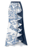 Sexy Vintage Geometric Print Flounce Contrast Swimwears