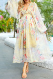 Floral Bandage Mesh V Neck A Line Dresses