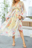 Floral Bandage Mesh V Neck A Line Dresses