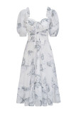 Sweet Elegant Floral Flounce Square Collar A Line Dresses