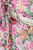 Sexy Print Flowers Lace Patchwork Backless V Neck Sling Dresses
