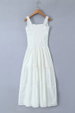 Sexy Vacation Solid Buckle Fold Square Collar Waist Skirt Dresses