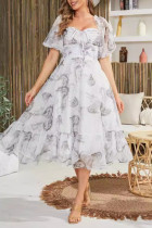 Sweet Elegant Floral Flounce Square Collar A Line Dresses