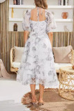Sweet Elegant Floral Flounce Square Collar A Line Dresses