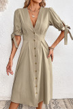 Elegant Solid Frenulum Buckle V Neck A Line Dresses