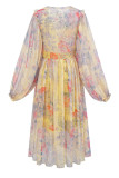 Floral Bandage Mesh V Neck A Line Dresses