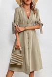Elegant Solid Frenulum Buckle V Neck A Line Dresses