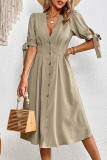 Elegant Solid Frenulum Buckle V Neck A Line Dresses