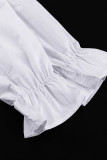 Casual Solid Buckle Flounce Turndown Collar Long Sleeve Two Pieces