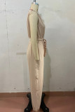 Casual Simplicity Solid Bandage Fold V Neck Regular Jumpsuits